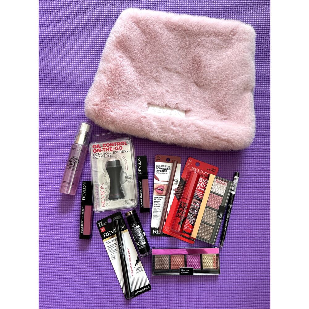 NEW Revlon Makeup Lot Bundle 10pc+ Mascara Eyeshadow Lipstick Eyeliner Bag